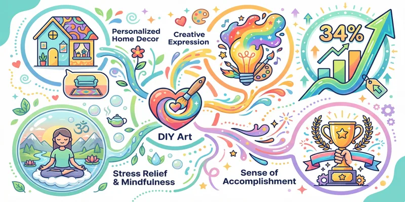 Infografika s přínosy DIY umění a vizualizací 34% nárůstu prodeje výtvarných potřeb.