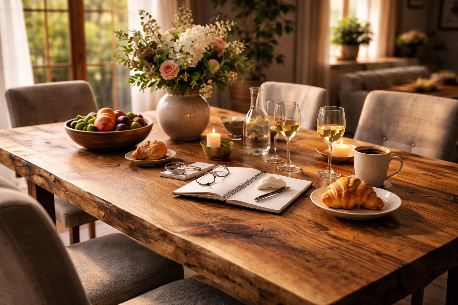 Jídelní stůl z masivního dřeva v moderním interiéru