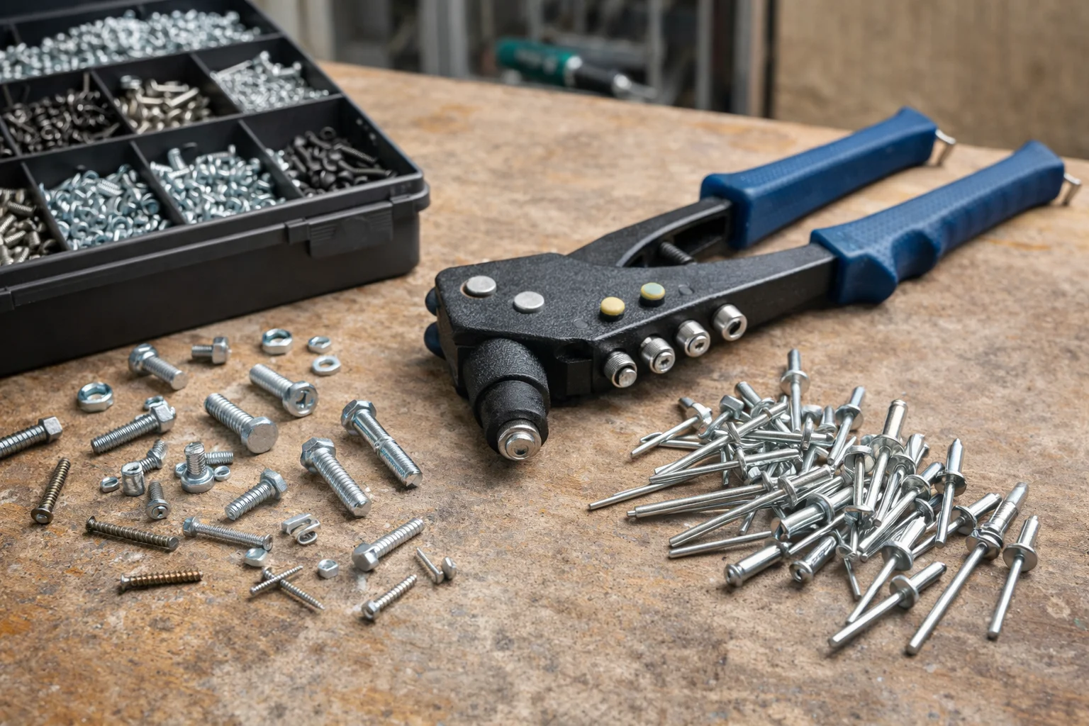 Spojovací materiál pro dílnu - šrouby, matice a podložky