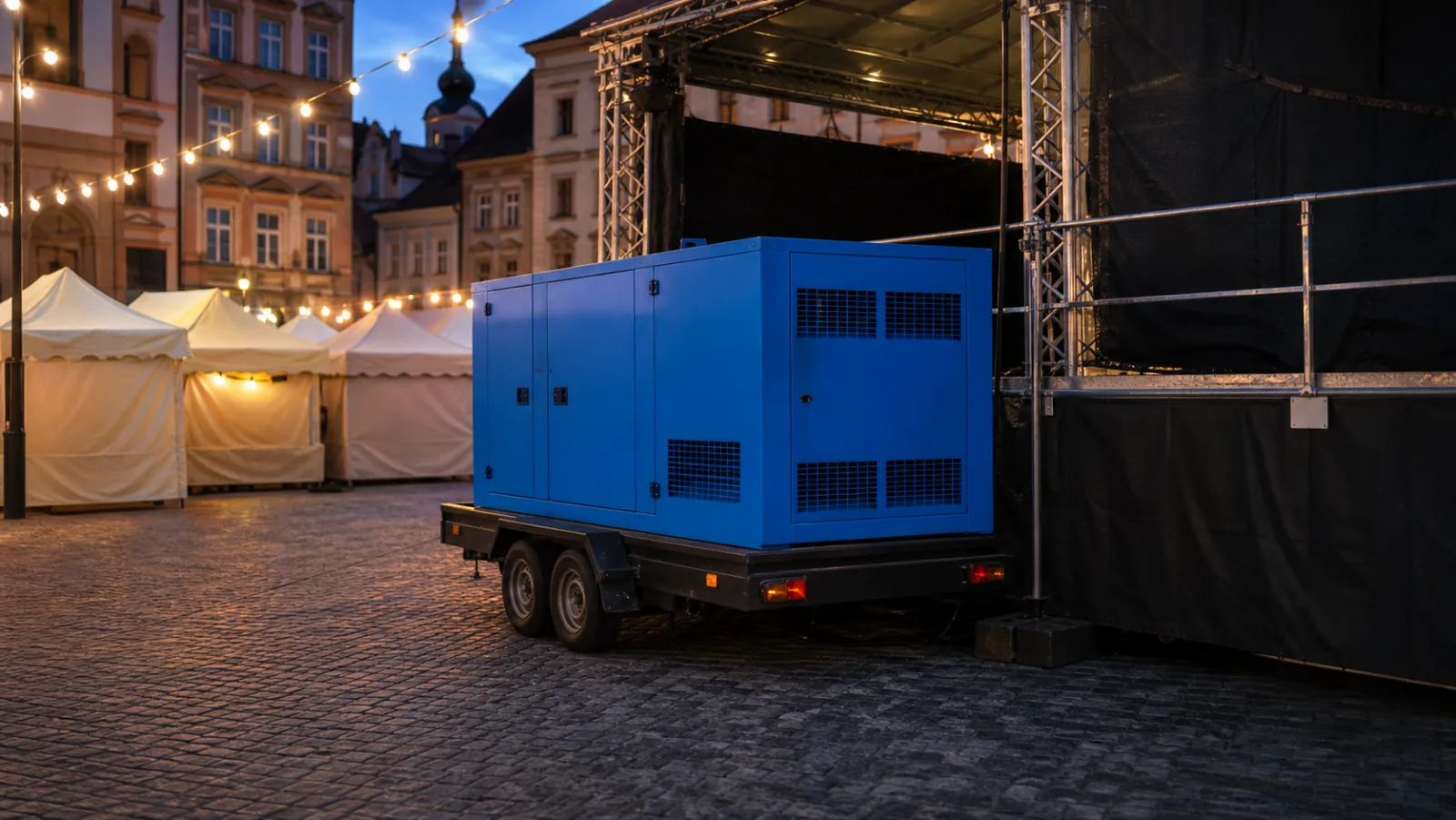 Městské slavnosti v historickém centru: proud pro pódia a stánky bez přípojky – mobilní elektrocentrála Valeon